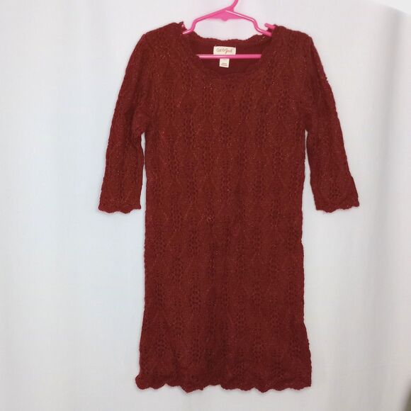 ⭐ Cat & Jack Crochet Knit Lined Sweater Dress 3/4 Sleeve Acrylic Blnd Small 6/6X - Picture 2 of 7
